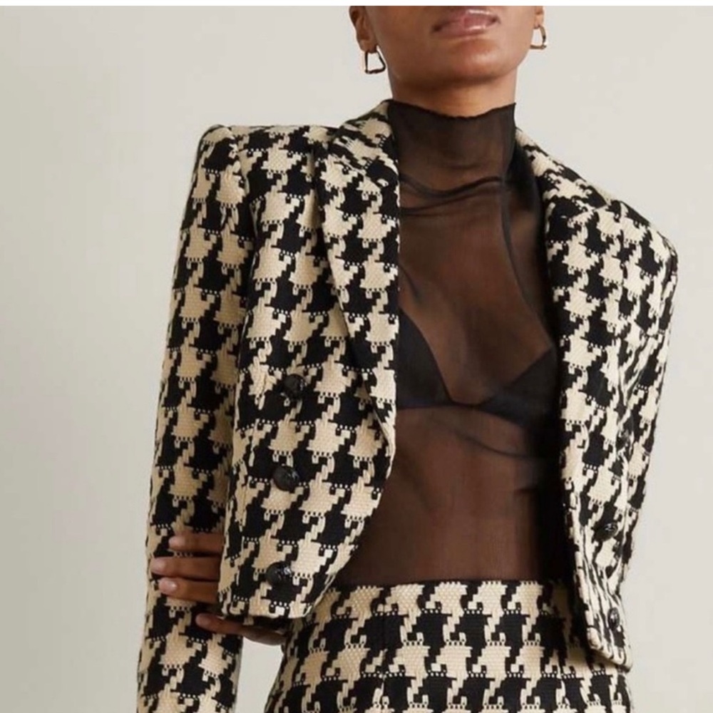 L'AGENCE Black and Cream Houndstooth Blazer